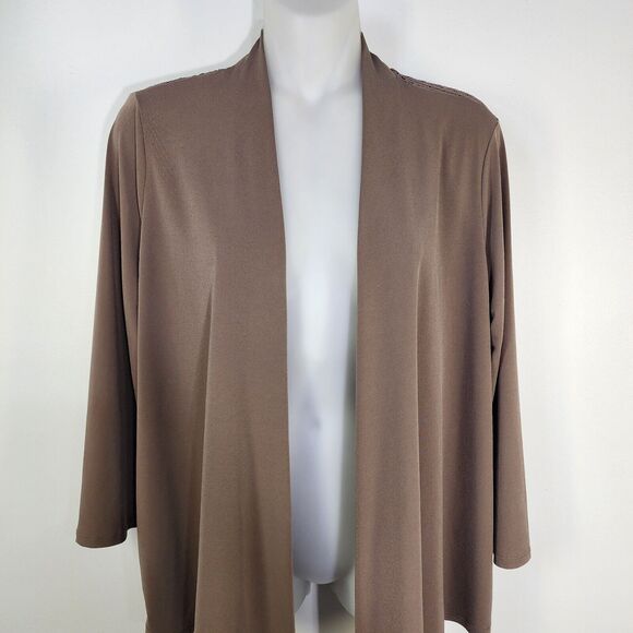 Chicos Easywear Cardigan Size 0 Small Brown Open Front Draped Lace Semi Sheer - Picture 3 of 11